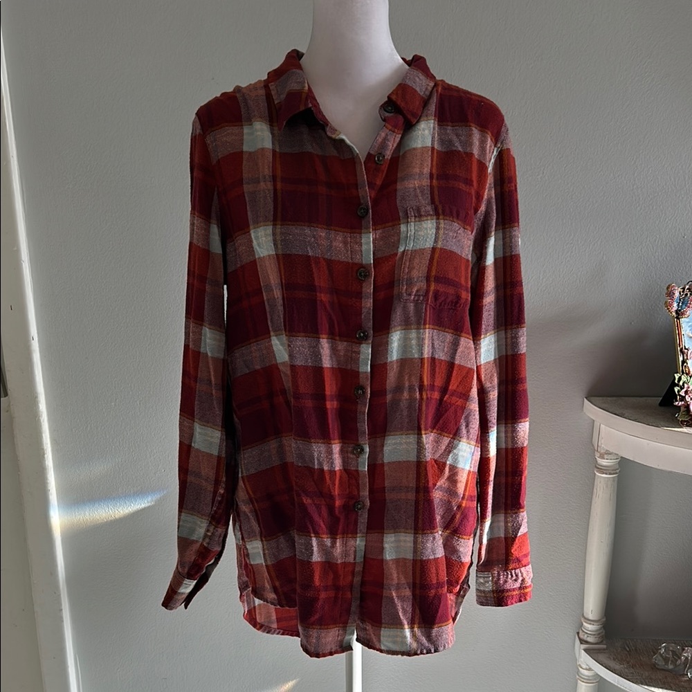 [Pink Rose] Plaid Button-Up Shirt - Size Large
